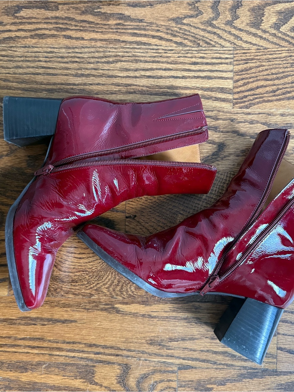 Sezane Burgundy Patent Ankle Boots - Picture 5 of 8